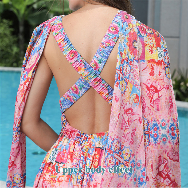 Floral Style Large Hem Dress for Women