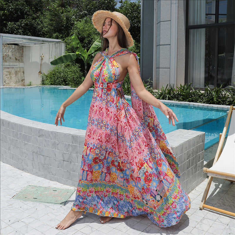 Floral Style Large Hem Dress for Women