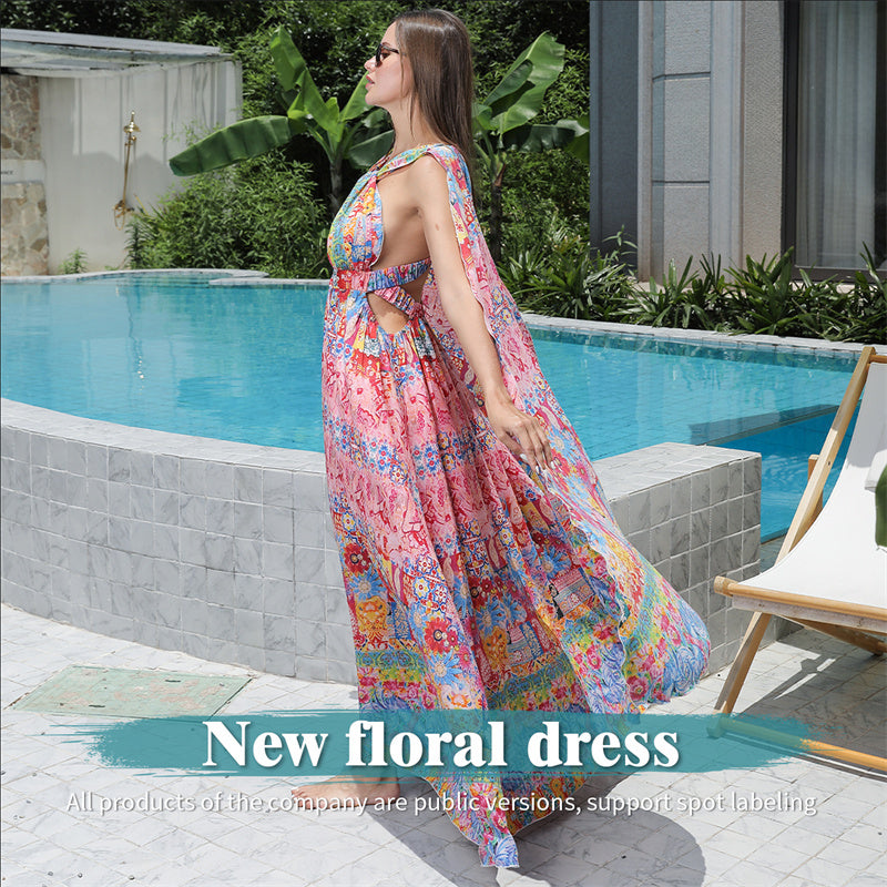 Floral Style Large Hem Dress for Women