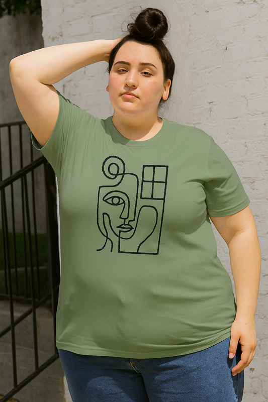 "Abstract Face & Window" Minimalist Line Art T-Shirt