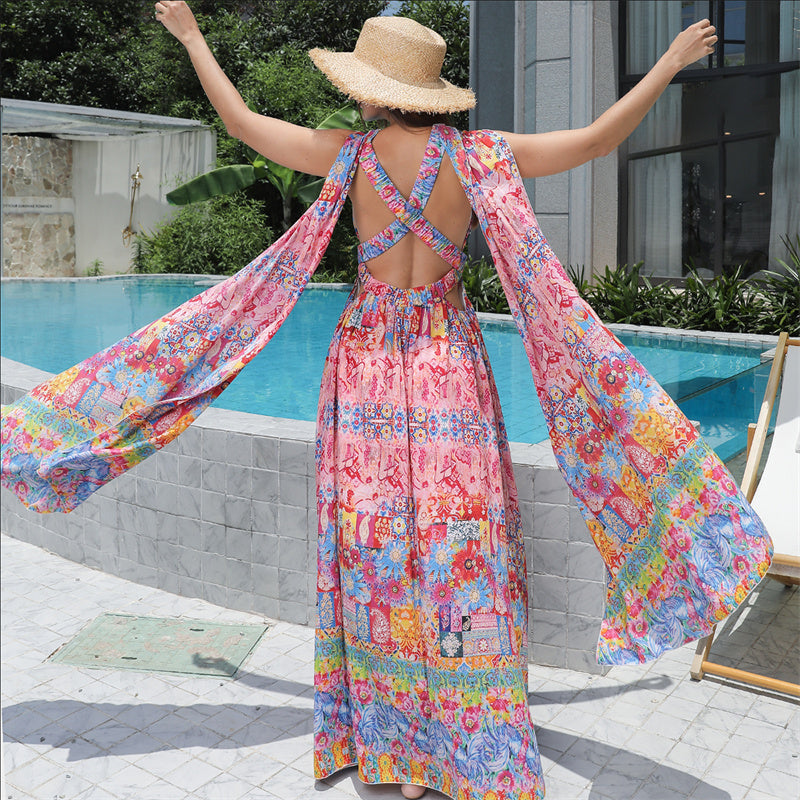 Floral Style Large Hem Dress for Women