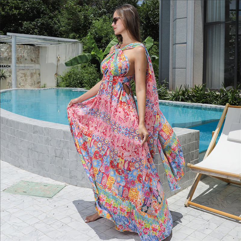 Floral Style Large Hem Dress for Women